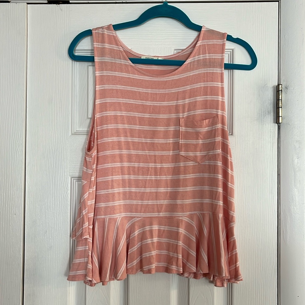 Pink striped peplum tank from Francesca’s. Women’s size Medium